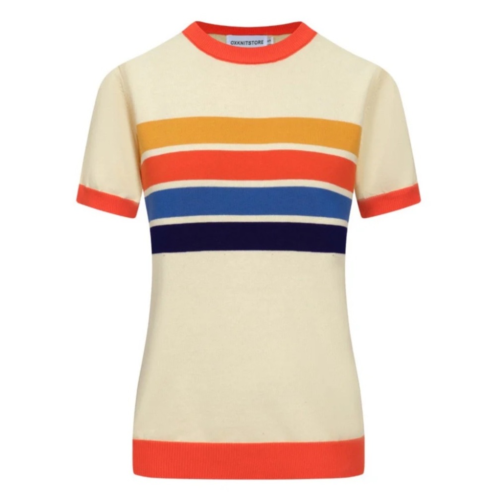 OXKNIT WOMEN'S RETRO LIGHT YELLOW KNITTED T-SHIRT